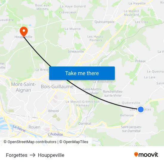 Forgettes to Houppeville map