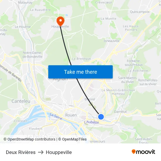 Deux Rivières to Houppeville map