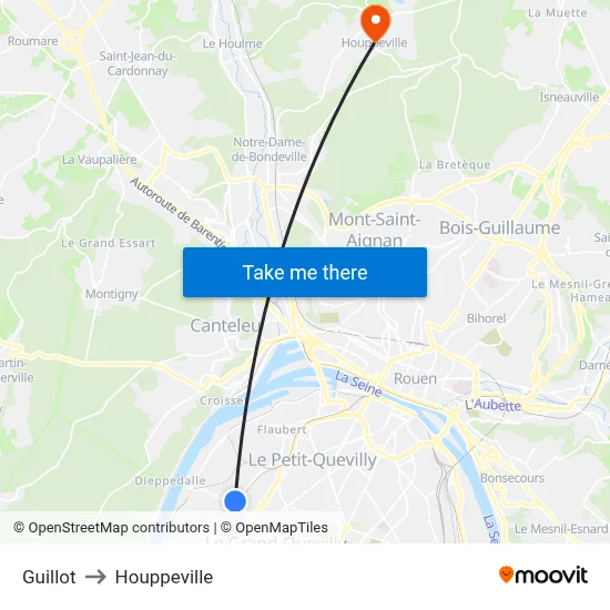 Guillot to Houppeville map