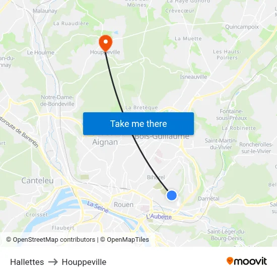 Hallettes to Houppeville map