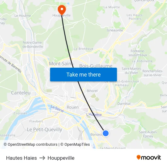 Hautes Haies to Houppeville map