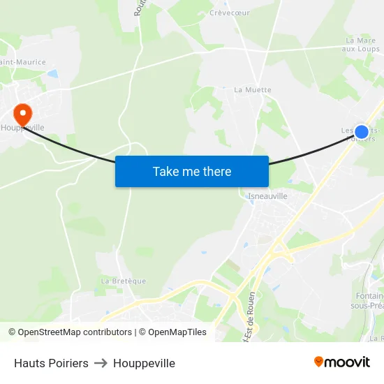 Hauts Poiriers to Houppeville map