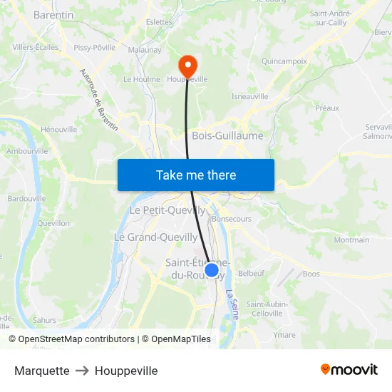 Marquette to Houppeville map