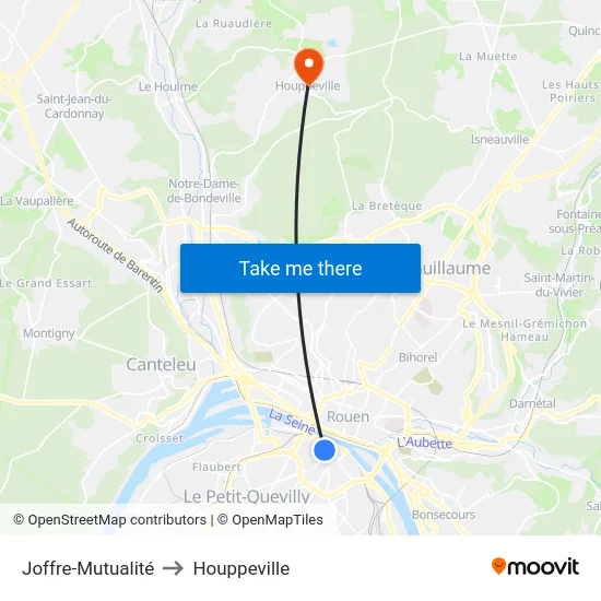 Joffre-Mutualité to Houppeville map