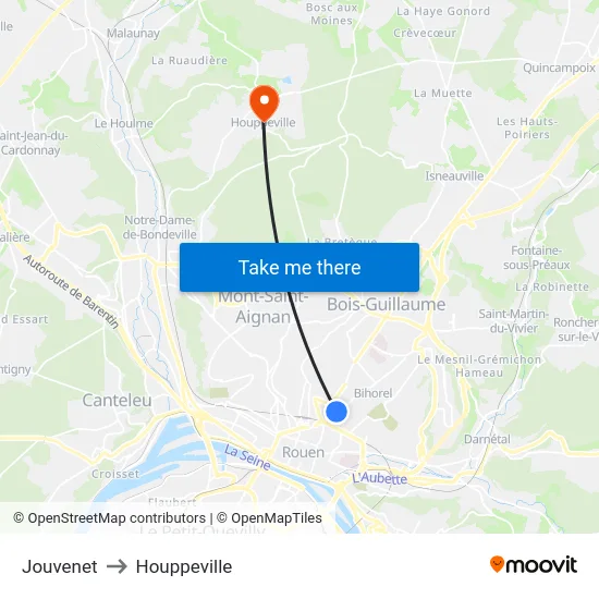 Jouvenet to Houppeville map