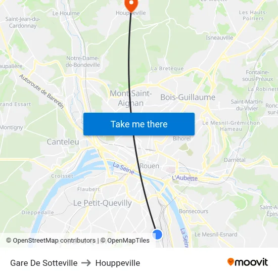 Gare De Sotteville to Houppeville map