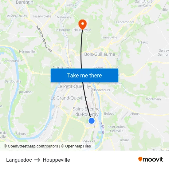 Languedoc to Houppeville map