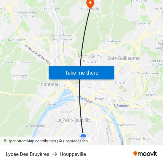 Lycée Des Bruyères to Houppeville map