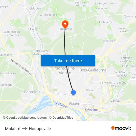 Malatiré to Houppeville map