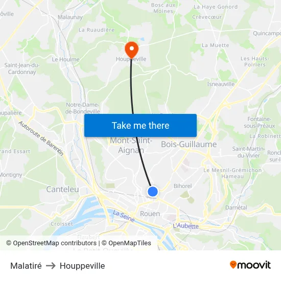 Malatiré to Houppeville map