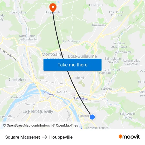 Square Massenet to Houppeville map