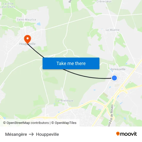 Mésangère to Houppeville map