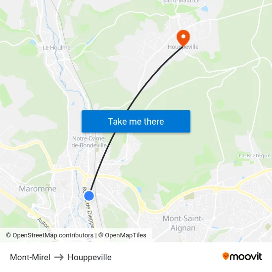 Mont-Mirel to Houppeville map