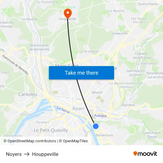 Noyers to Houppeville map