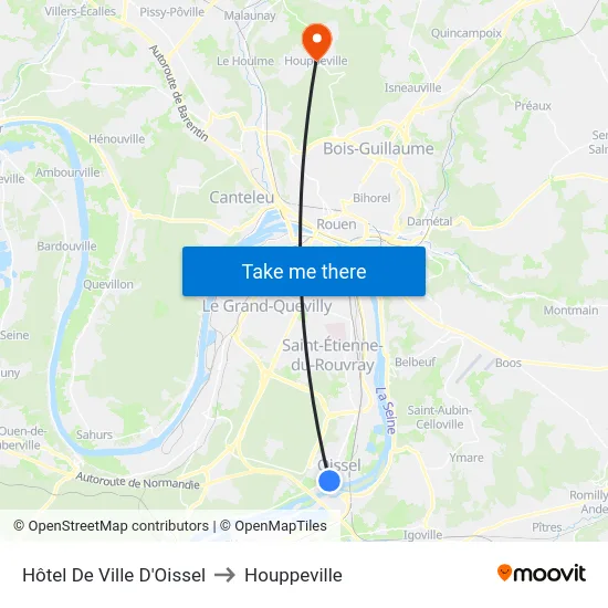 Hôtel De Ville D'Oissel to Houppeville map