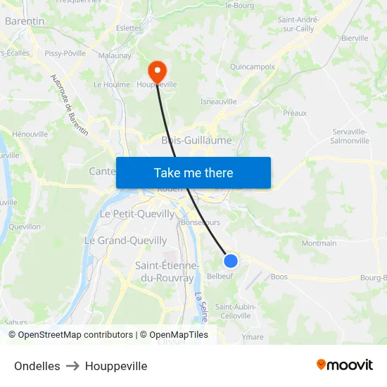 Ondelles to Houppeville map
