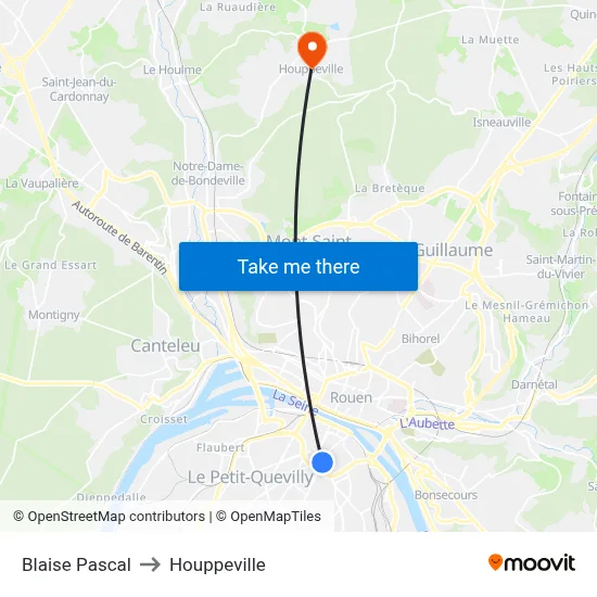 Blaise Pascal to Houppeville map