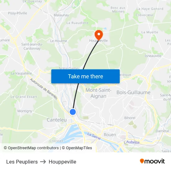 Les Peupliers to Houppeville map