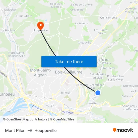 Mont Pilon to Houppeville map