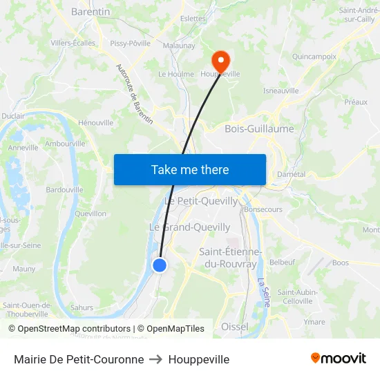 Mairie De Petit-Couronne to Houppeville map