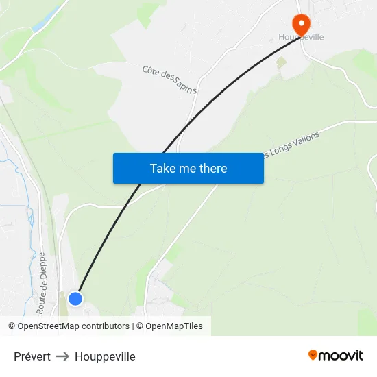 Prévert to Houppeville map