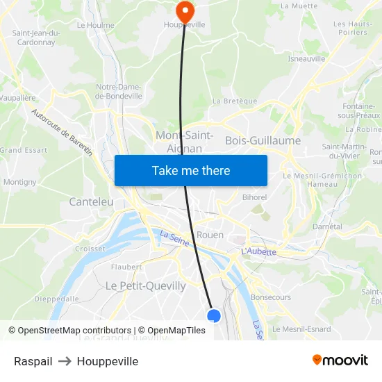 Raspail to Houppeville map
