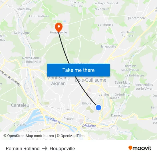 Romain Rolland to Houppeville map