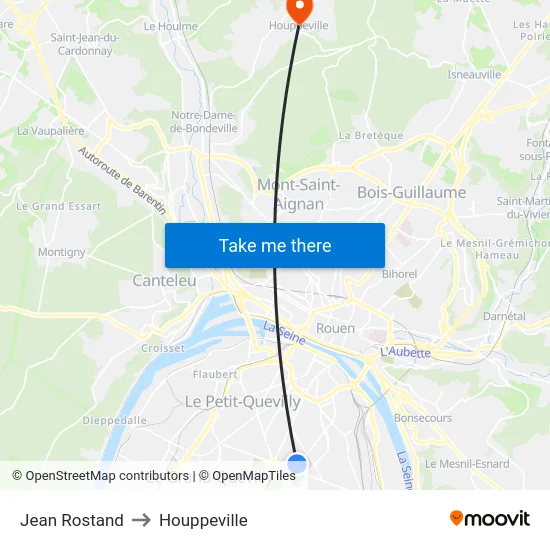 Jean Rostand to Houppeville map