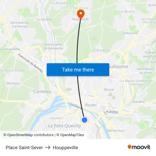 Place Saint-Sever to Houppeville map