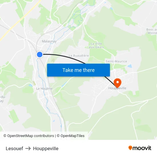 Lesouef to Houppeville map