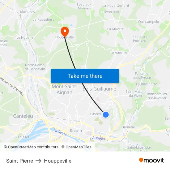 Saint-Pierre to Houppeville map