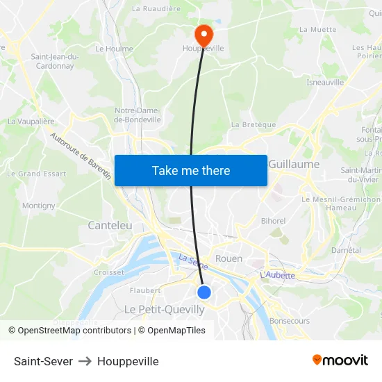 Saint-Sever to Houppeville map