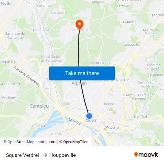 Square Verdrel to Houppeville map