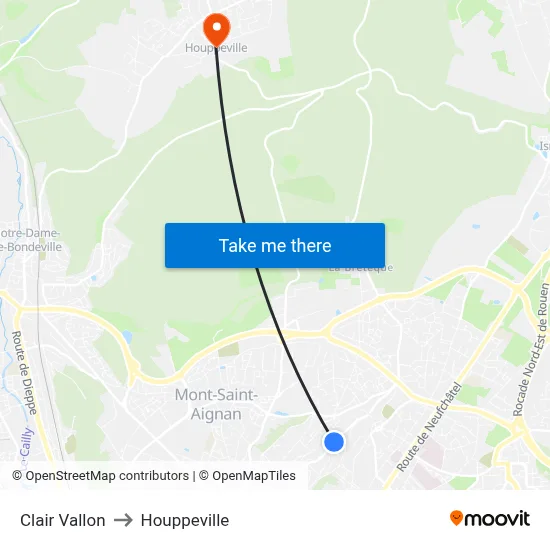 Clair Vallon to Houppeville map