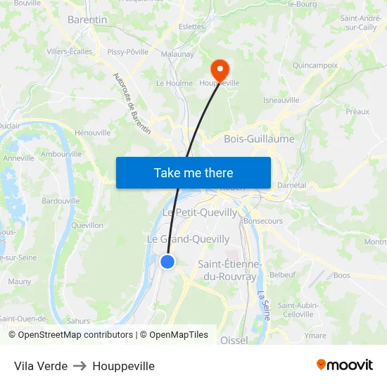 Vila Verde to Houppeville map