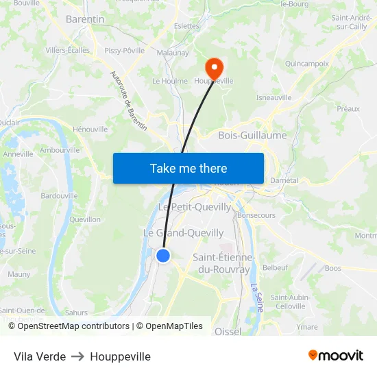 Vila Verde to Houppeville map