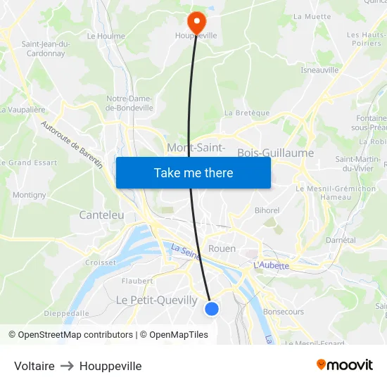 Voltaire to Houppeville map