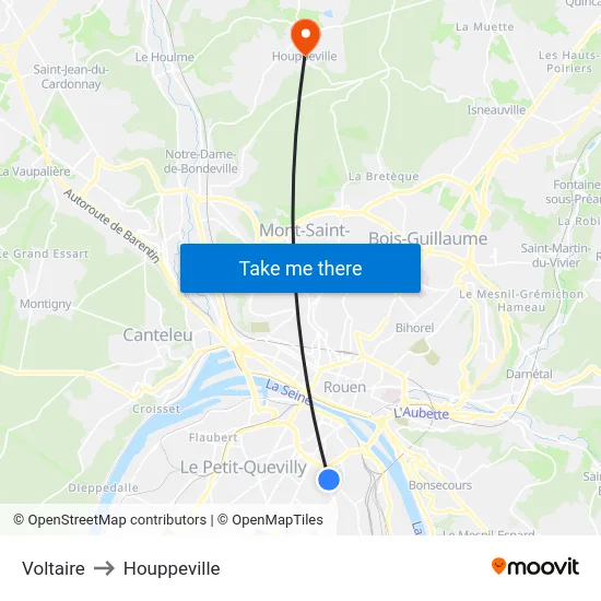 Voltaire to Houppeville map
