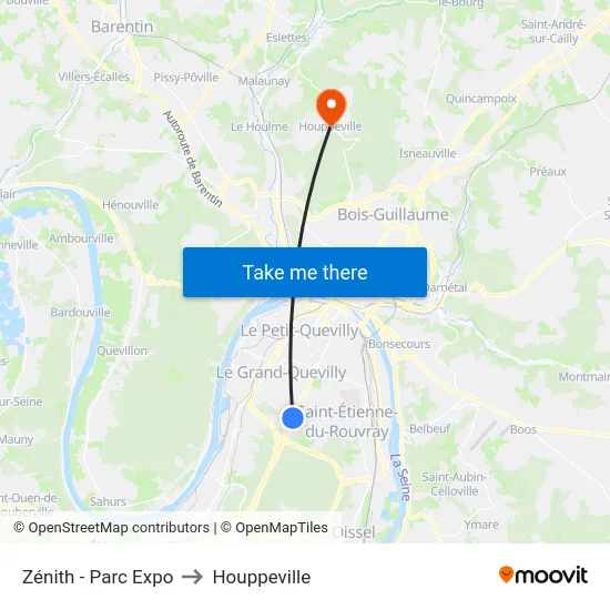 Zénith - Parc Expo to Houppeville map