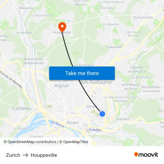 Zurich to Houppeville map
