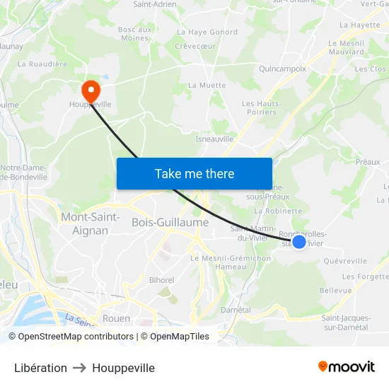 Libération to Houppeville map