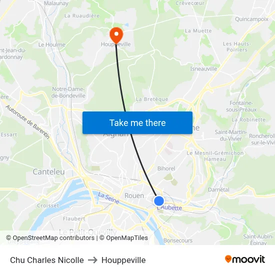 Chu Charles Nicolle to Houppeville map