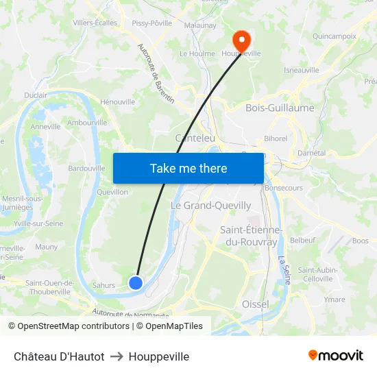 Château D'Hautot to Houppeville map