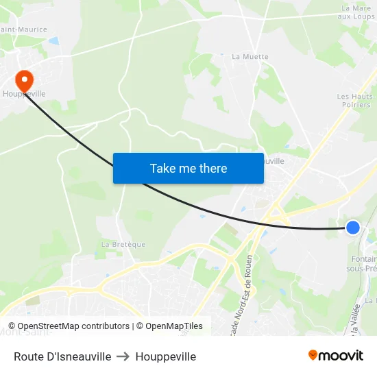 Route D'Isneauville to Houppeville map