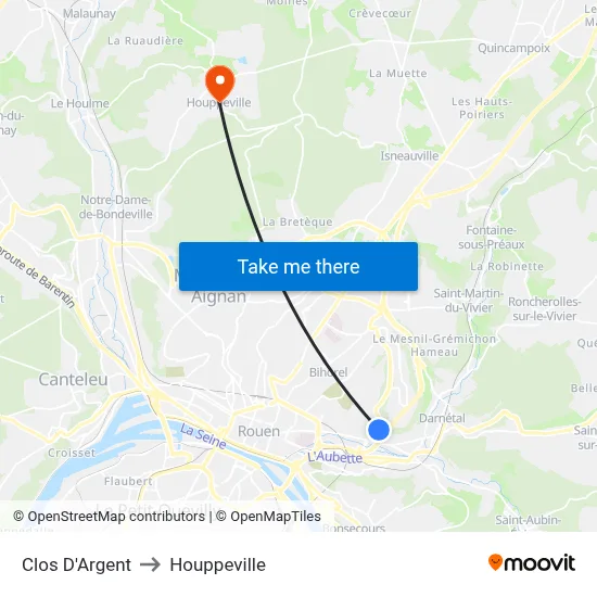 Clos D'Argent to Houppeville map