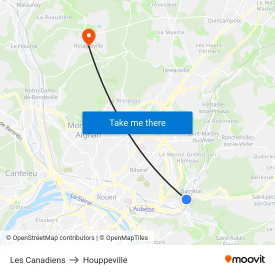 Les Canadiens to Houppeville map