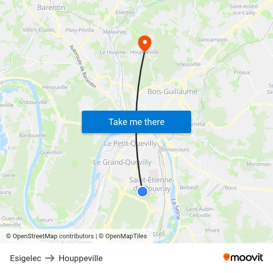 Esigelec to Houppeville map