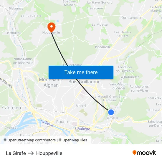La Girafe to Houppeville map