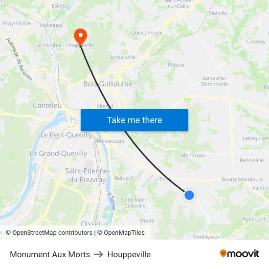 Monument Aux Morts to Houppeville map