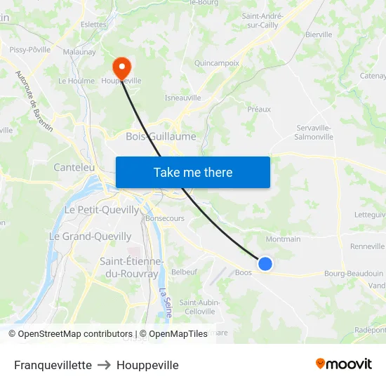 Franquevillette to Houppeville map
